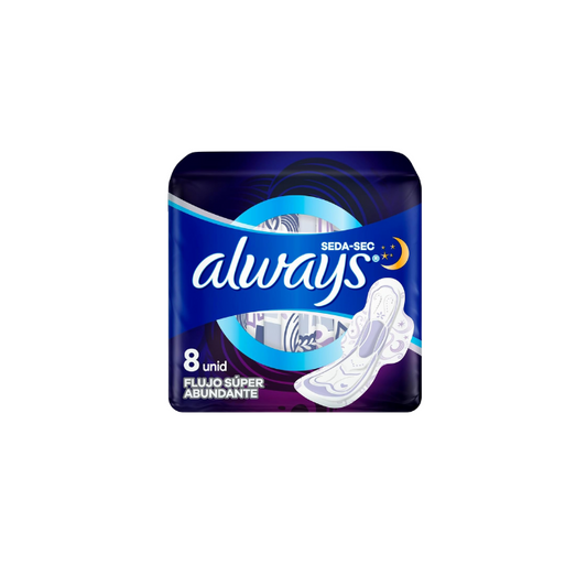 Always Seda Sec Flujo Super Abundante Extra Largas 8 Piezas