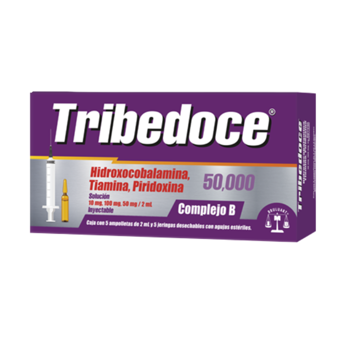 Tribedoce 50,000 Complejo B,Hidroxocobalamina,Tiamina 5 Ampulas