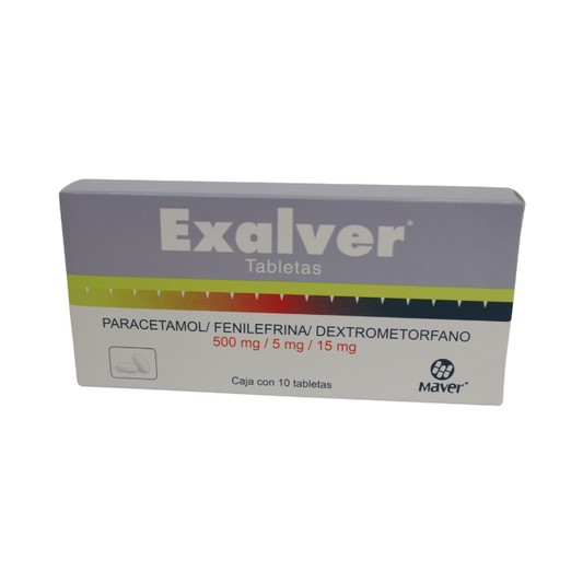Dextrometorfano,Fenilefrina,Paracetamol 15mg/15mg 500mg 10 Tabletas