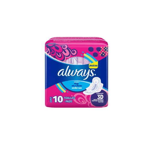 Always Seda Sec Flujo Abundante con Alas 10 Piezas