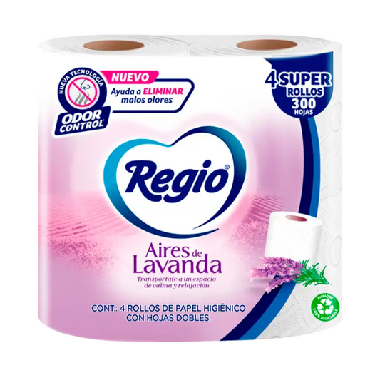 Regio Aires de Lavanda Higienico 300 Hojas 4 Rollos