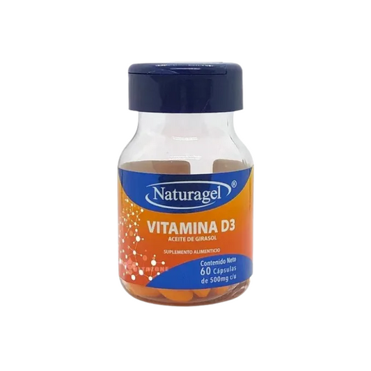 Vitamina D3,Aceite de Girasol 500mg 60 Capsulas