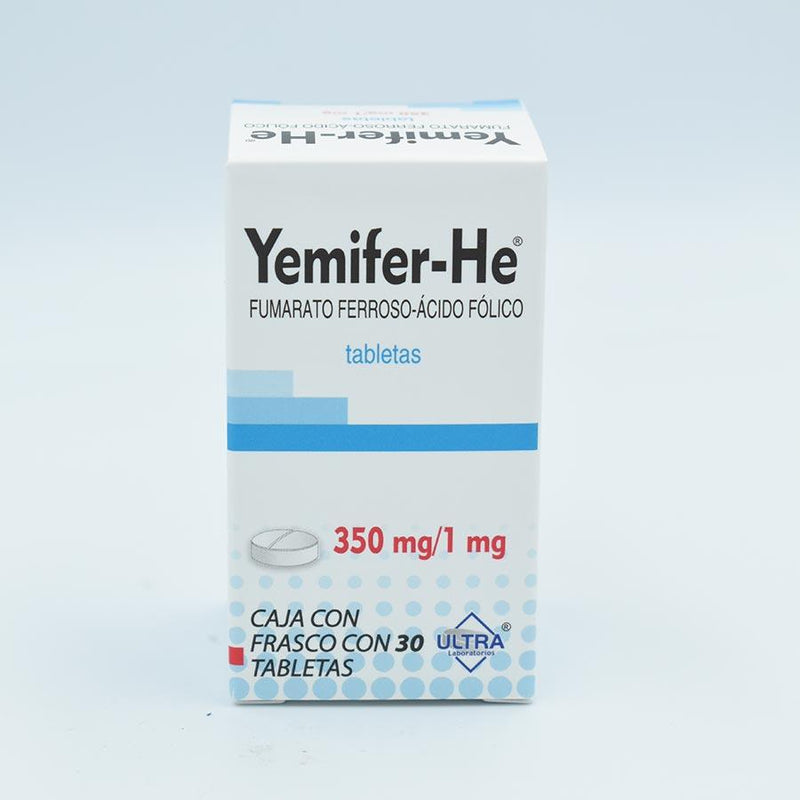 FUMARATO FERROSO/ ACIDO FOLICO 350/1MG  CAJA CON 30 TABLETAS (YEMIFER -HE)