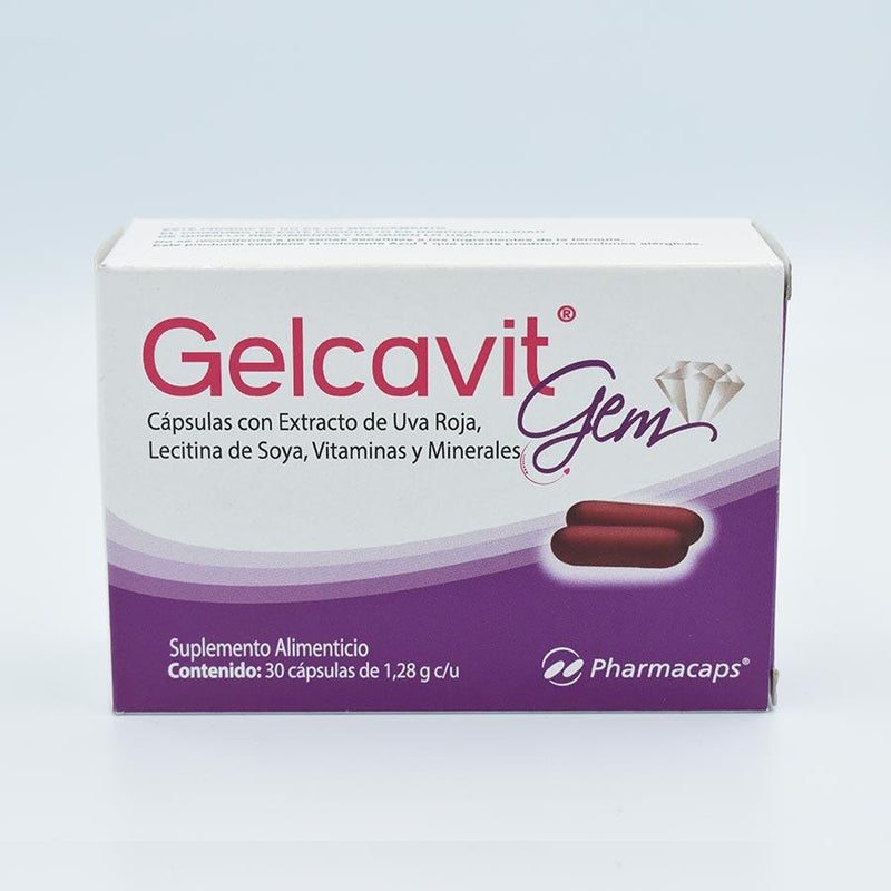 EXTRACTO DE UVA ROJA, LECITINA DE SOYA, VITAMINAS Y MINERALES CAJA CON 30 CAPSULAS (GELCAVIT GEM)