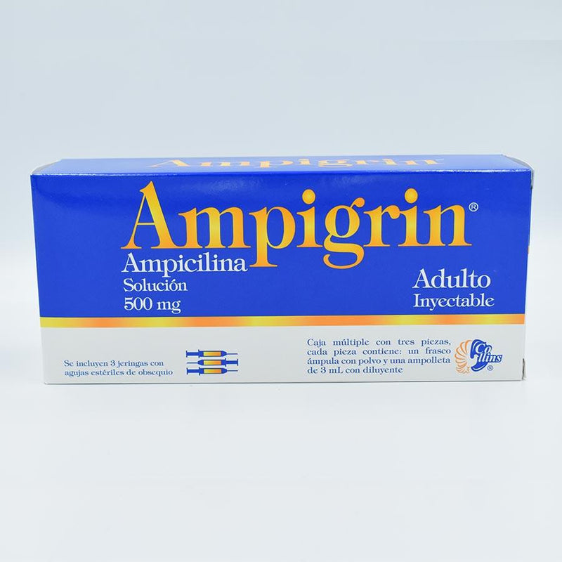 AMPICILINA/ CLORFENAMINA/ GUAYACOL/ DIPIRONA ADULTO 500MG CAJA CON 3 AMPULAS (AMPIGRIN)
