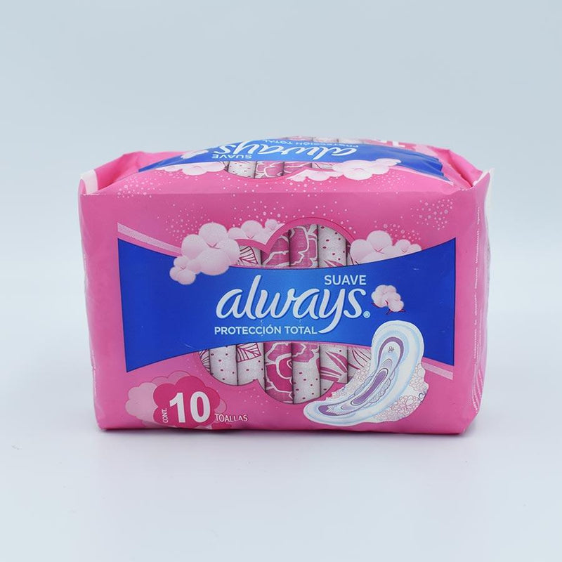 ALWAYS SUAVE PROTECCION TOTAL CON ALAS BOLSA CON 10 PIEZAS